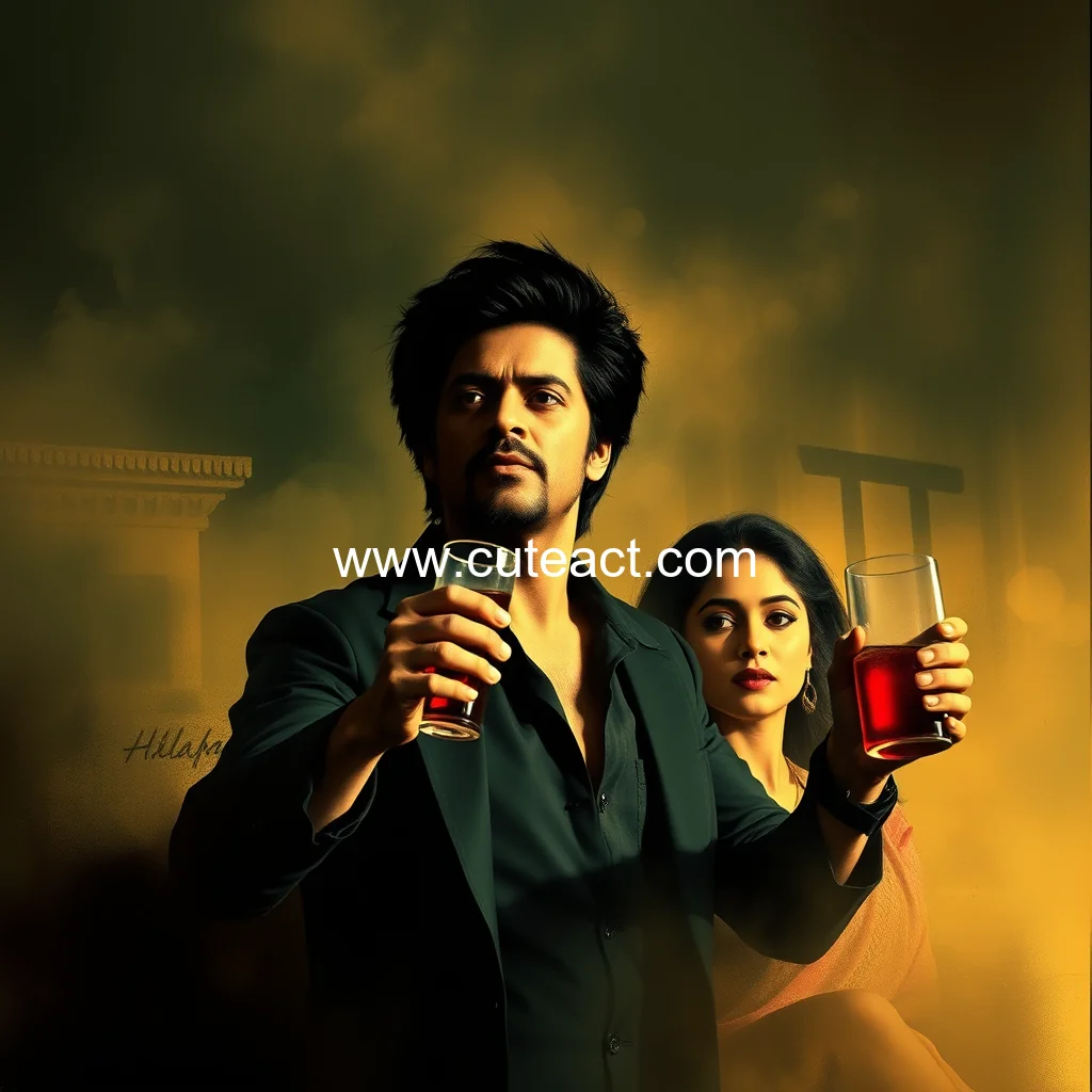 Artistic representation for Here the film after which Shah Rukh Khan started drinking his co stars were Aishwarya Rai and