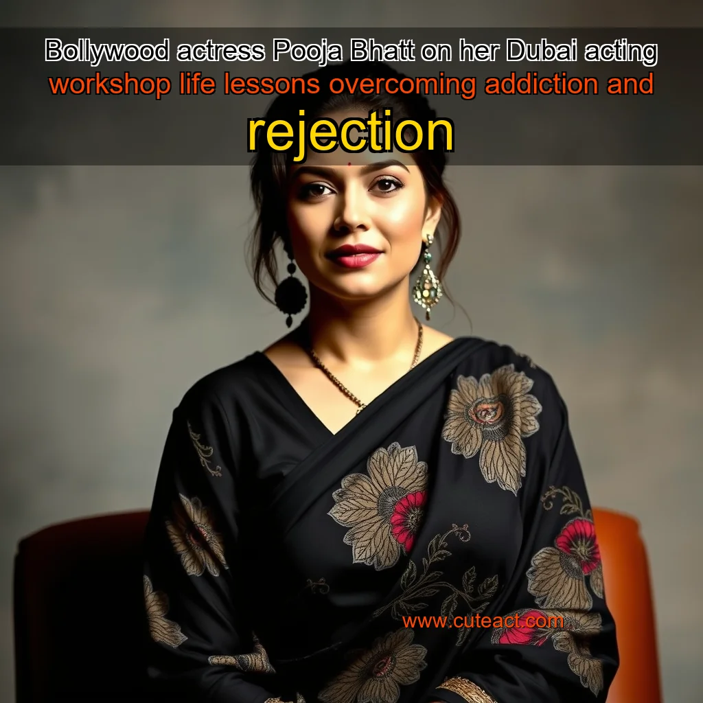 Artistic representation for Bollywood actress Pooja Bhatt on her Dubai acting workshop life lessons overcoming addiction and rejection