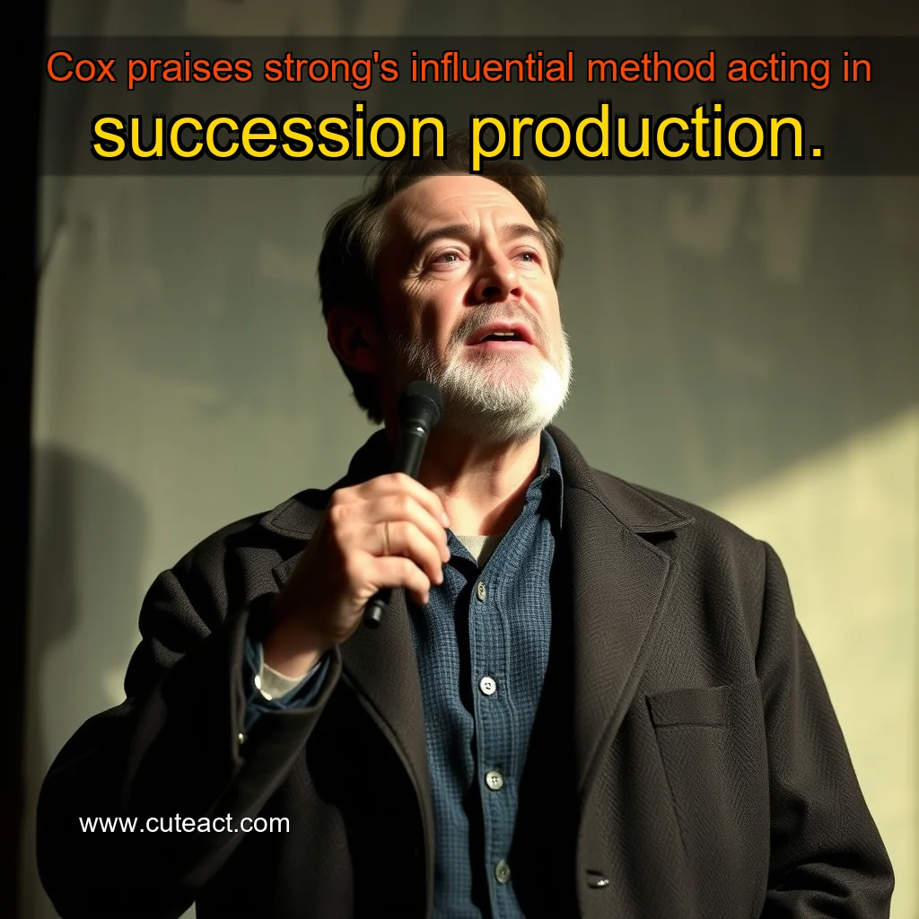 Artistic representation for Cox praises strong's influential method acting in succession production.