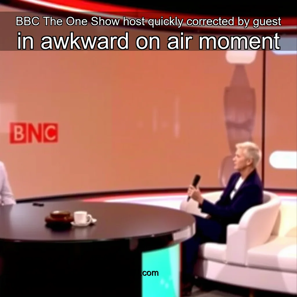 Artistic representation for BBC The One Show host quickly corrected by guest in awkward on air moment